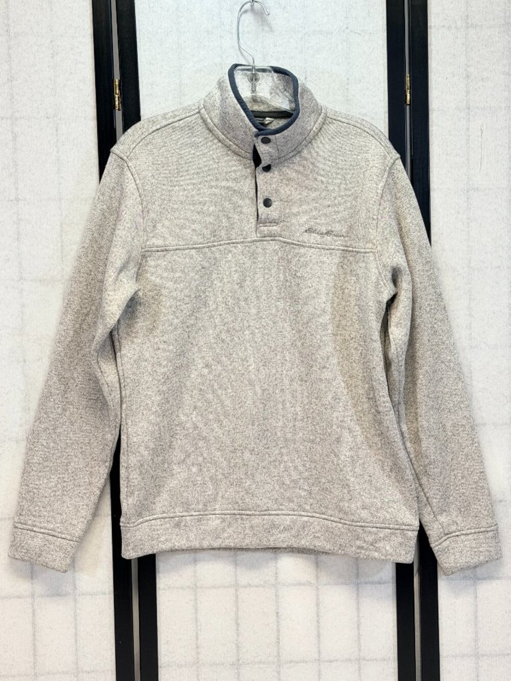 Eddie Bauer Radiator Fleece Mock Neck 3-Snap Pullover Sweatshirt Gray Marled M